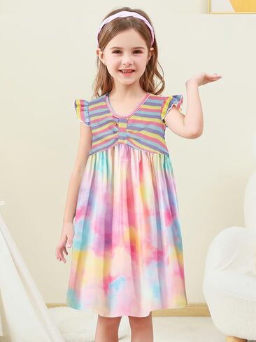 فستان Vieille للفتيات الصغيرات للصيف فساتين كاجوال للأطفال بأكمام مرفرفة ومرقعة من عمر 3 إلى 8 سنوات in Kuwait