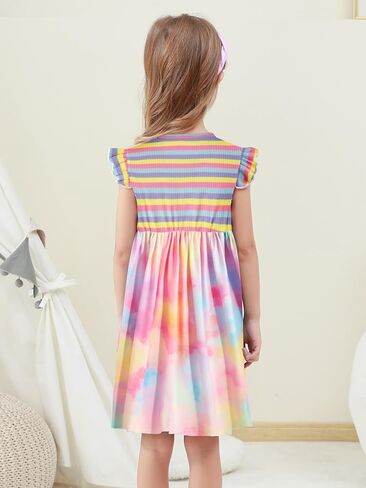 فستان Vieille للفتيات الصغيرات للصيف فساتين كاجوال للأطفال بأكمام مرفرفة ومرقعة من عمر 3 إلى 8 سنوات in Kuwait