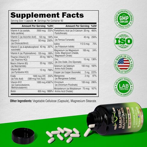 فيتامينات متعددة لعلاج السمنة - 45 مجم من مكملات الحديد - صنع في الولايات المتحدة الأمريكية - للنساء والرجال - الكل في واحد، 21 فيتامين أساسي - دعم المعدة - خالية من السكر والغلوتين والصويا - 90 كبسولة in Kuwait