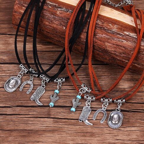 Multi-Layer Cowboy Boot Necklace for Women Men, Cool Silver Horseshoe Cactus Pendant Necklace with Turquoise, Cowgirl Jewelry Gifts for Women Girls in Saudi Arabia