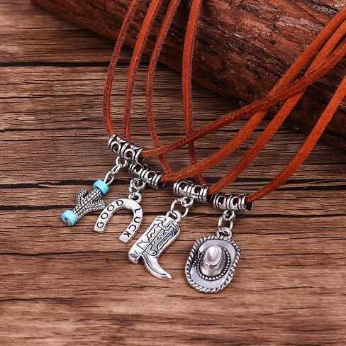 Multi-Layer Cowboy Boot Necklace for Women Men, Cool Silver Horseshoe Cactus Pendant Necklace with Turquoise, Cowgirl Jewelry Gifts for Women Girls in Saudi Arabia