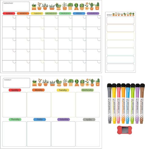 تقويم المسح الجاف للثلاجة، تقويم المسح الجاف، أوراق السبورة البيضاء المغناطيسية للمسح الجاف للتقويمات الشهرية والأسبوعية والمتعددة الاستخدامات، مخطط ومنظم جدول زمني متعدد الوظائف in Kuwait