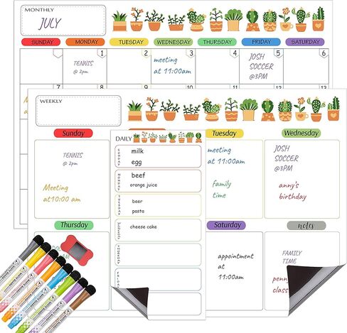 تقويم المسح الجاف للثلاجة، تقويم المسح الجاف، أوراق السبورة البيضاء المغناطيسية للمسح الجاف للتقويمات الشهرية والأسبوعية والمتعددة الاستخدامات، مخطط ومنظم جدول زمني متعدد الوظائف in Kuwait