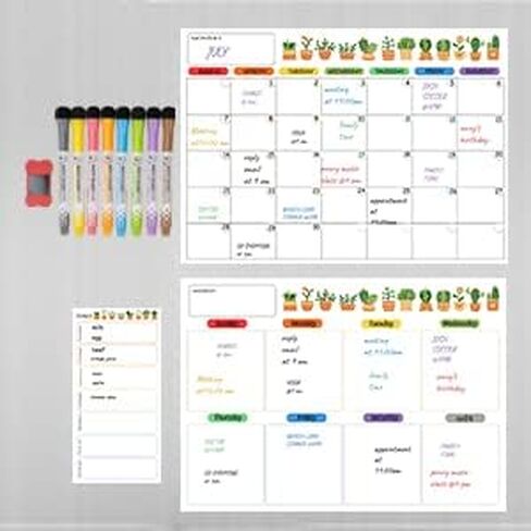 تقويم المسح الجاف للثلاجة، تقويم المسح الجاف، أوراق السبورة البيضاء المغناطيسية للمسح الجاف للتقويمات الشهرية والأسبوعية والمتعددة الاستخدامات، مخطط ومنظم جدول زمني متعدد الوظائف in Kuwait