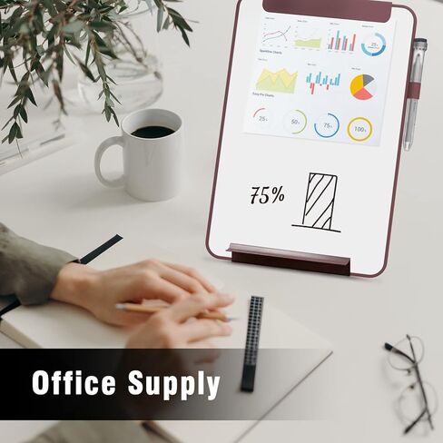 حامل السبورة البيضاء لسطح المكتب الزجاجي من TOWON، لوح مسح جاف جمالي مقاس 13.5 × 8.5 بوصة مع مجموعة حامل للمكتب والمنزل والمدرسة، كلاريت in Kuwait