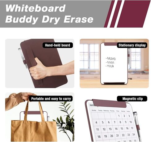 حامل السبورة البيضاء لسطح المكتب الزجاجي من TOWON، لوح مسح جاف جمالي مقاس 13.5 × 8.5 بوصة مع مجموعة حامل للمكتب والمنزل والمدرسة، كلاريت in Kuwait