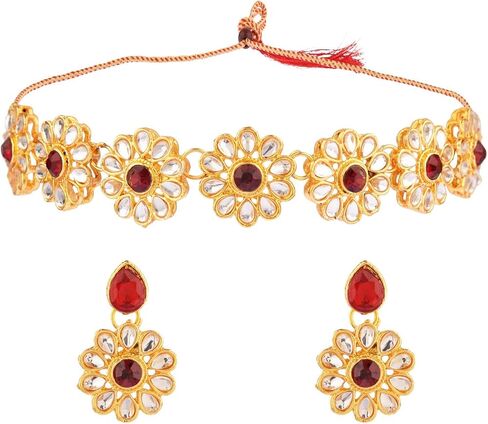 Efulgenz Indian Jewelry Sets for Women Bollywood Jewelry Indian Jewelry Choker Kundan Crystal Floral Necklace Earrings Bollywood Wedding Bridal Set in Saudi Arabia