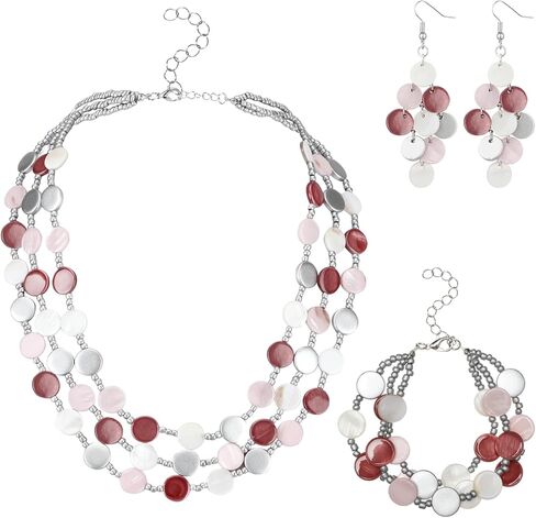 3 قطعة الطبقات مطرز قلادة مكتنزة سوار طقم من الحلقان للنساء بوهو 3 اللون قذيفة بيان المختنق الملابس هدية in Kuwait