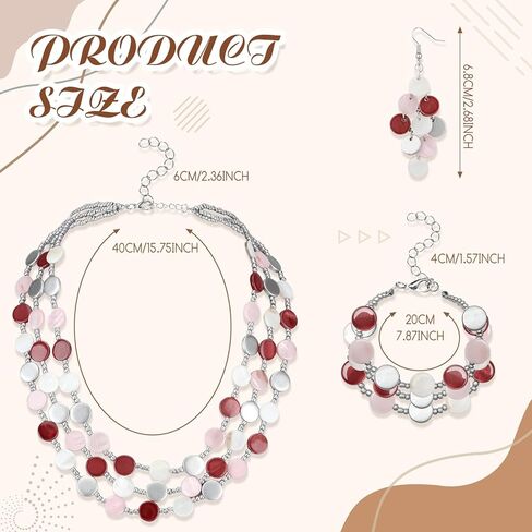 3 قطعة الطبقات مطرز قلادة مكتنزة سوار طقم من الحلقان للنساء بوهو 3 اللون قذيفة بيان المختنق الملابس هدية in Kuwait