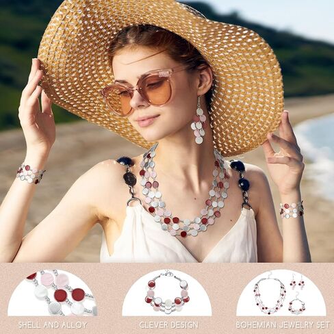 3 قطعة الطبقات مطرز قلادة مكتنزة سوار طقم من الحلقان للنساء بوهو 3 اللون قذيفة بيان المختنق الملابس هدية in Kuwait