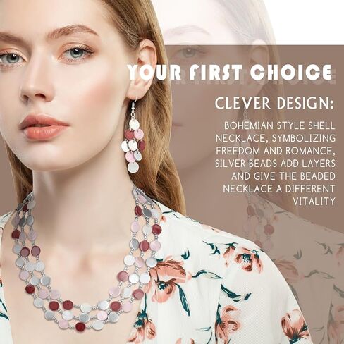 3 قطعة الطبقات مطرز قلادة مكتنزة سوار طقم من الحلقان للنساء بوهو 3 اللون قذيفة بيان المختنق الملابس هدية in Kuwait