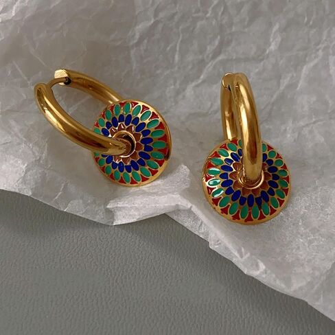 البوهيمي المينا ديزي زهرة مجوهرات الأزياء مجموعة للنساء ريترو لطيف عباد الشمس المختنق Huggie هوب طقم من الحلقان للنساء الفتيات هدية in Kuwait