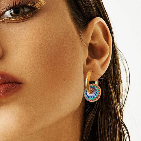 البوهيمي المينا ديزي زهرة مجوهرات الأزياء مجموعة للنساء ريترو لطيف عباد الشمس المختنق Huggie هوب طقم من الحلقان للنساء الفتيات هدية in Kuwait