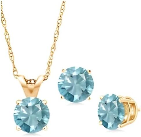 Paris Jewelry 18K Yellow Gold 4ct Aquamarine Round 18 Inch Necklace and Earrings Set Plated in Saudi Arabia