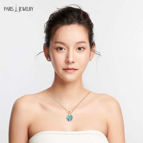 Paris Jewelry 18K Yellow Gold 4ct Aquamarine Round 18 Inch Necklace and Earrings Set Plated in Saudi Arabia