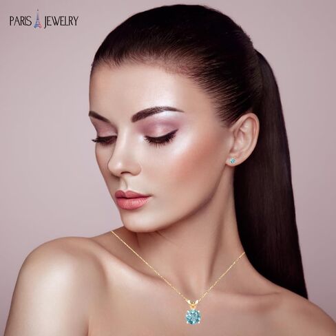 Paris Jewelry 18K Yellow Gold 4ct Aquamarine Round 18 Inch Necklace and Earrings Set Plated in Saudi Arabia