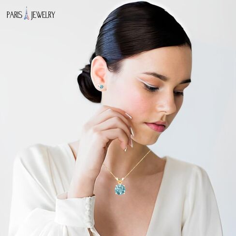 Paris Jewelry 18K Yellow Gold 4ct Aquamarine Round 18 Inch Necklace and Earrings Set Plated in Saudi Arabia