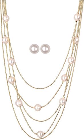 Nicole Miller Pearls Multi-strand Long Necklace Set with Pearl Earrings in Saudi Arabia