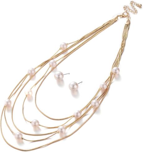 Nicole Miller Pearls Multi-strand Long Necklace Set with Pearl Earrings in Saudi Arabia
