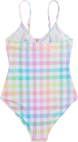 OYOANGLE Girl's One Piece Swimsuit Cut Out All Over Print Wireless Swimwear Spaghetti Straps Cami Bathing Suit in Saudi Arabia