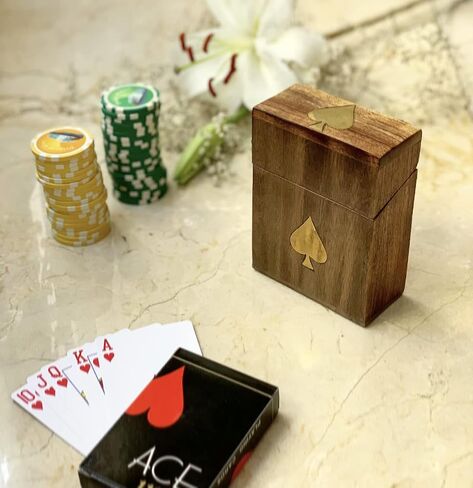 Birthday Gift Ideas Handcrafted Classic Wooden Playing Card Holder Deck Box Storage Case Organizer With Premium Quality 'Ace' Playing Cards Anniversary Housewarming Gift Ideas For Men & Women (Club) in Saudi Arabia