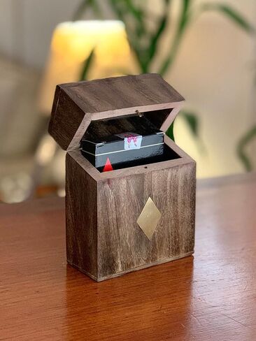 Birthday Gift Ideas Handcrafted Classic Wooden Playing Card Holder Deck Box Storage Case Organizer With Premium Quality 'Ace' Playing Cards Anniversary Housewarming Gift Ideas For Men & Women (Club) in Saudi Arabia