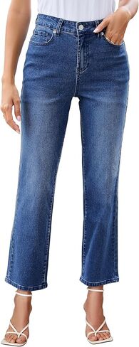 luvamia Straight Leg Jeans for Women High Waisted Trendy Cropped Stretchy Denim Pants Ankle Mom Jeans Work Trouser Jeans in Saudi Arabia