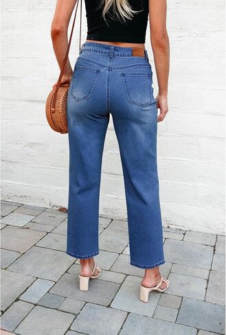 luvamia Straight Leg Jeans for Women High Waisted Trendy Cropped Stretchy Denim Pants Ankle Mom Jeans Work Trouser Jeans in Saudi Arabia