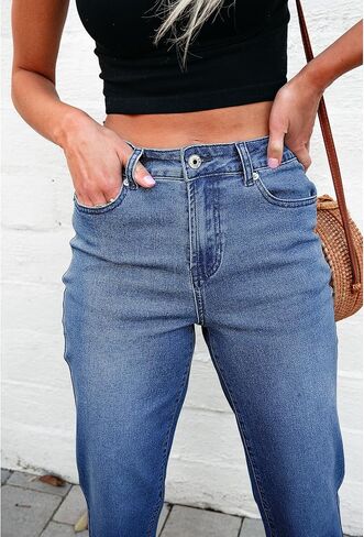 luvamia Straight Leg Jeans for Women High Waisted Trendy Cropped Stretchy Denim Pants Ankle Mom Jeans Work Trouser Jeans in Saudi Arabia