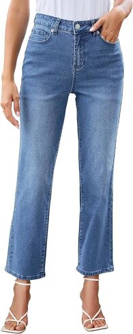 luvamia Straight Leg Jeans for Women High Waisted Trendy Cropped Stretchy Denim Pants Ankle Mom Jeans Work Trouser Jeans in Saudi Arabia