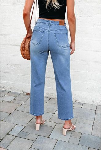 luvamia Straight Leg Jeans for Women High Waisted Trendy Cropped Stretchy Denim Pants Ankle Mom Jeans Work Trouser Jeans in Saudi Arabia