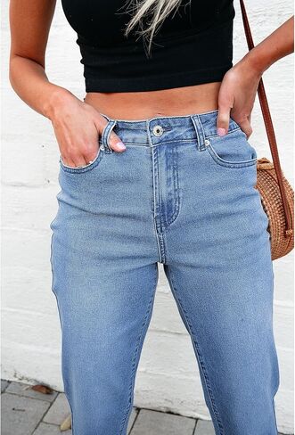 luvamia Straight Leg Jeans for Women High Waisted Trendy Cropped Stretchy Denim Pants Ankle Mom Jeans Work Trouser Jeans in Saudi Arabia