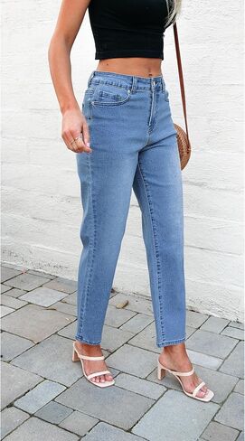 luvamia Straight Leg Jeans for Women High Waisted Trendy Cropped Stretchy Denim Pants Ankle Mom Jeans Work Trouser Jeans in Saudi Arabia