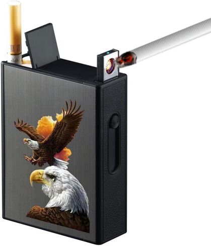 Cigarette Case with Lighters Full Pack 20pcs Regular Cigarettes Box Rechargeable Windproof Flameless Electric Protable Lighter (Dragon) in Saudi Arabia