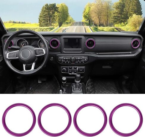 for JL AC Vent Ring, 4PCS Center Console Dashboard Air Conditioning Outlet Cover Interior Trim Kits Compatible with 2018-2023 Jeep Wrangler JL JLU & Gladiator JT, Aluminum Alloy (Black) in Saudi Arabia