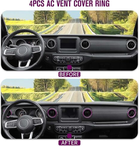 for JL AC Vent Ring, 4PCS Center Console Dashboard Air Conditioning Outlet Cover Interior Trim Kits Compatible with 2018-2023 Jeep Wrangler JL JLU & Gladiator JT, Aluminum Alloy (Black) in Saudi Arabia