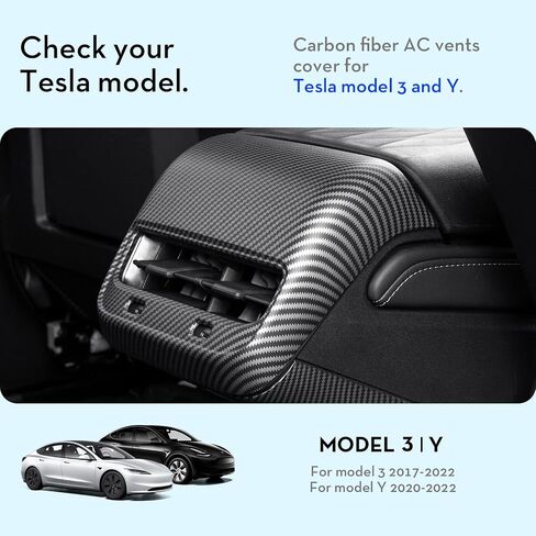 Carbon Fiber AC Vents Cover for Tesla Model 3 / Model Y, Inner Rear Air Vent Outlet Cover, Rear Center Console Air Vent Trim, Anti Kick Cover Protector in Saudi Arabia