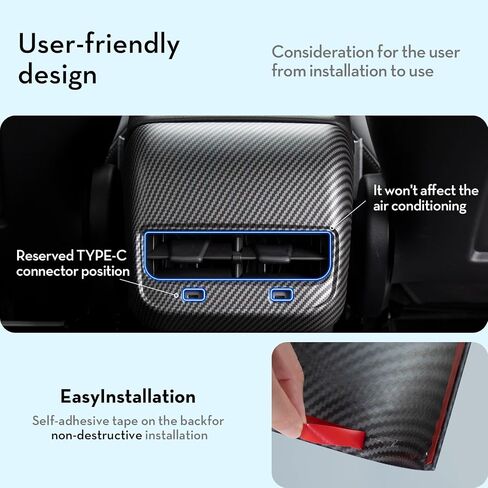 Carbon Fiber AC Vents Cover for Tesla Model 3 / Model Y, Inner Rear Air Vent Outlet Cover, Rear Center Console Air Vent Trim, Anti Kick Cover Protector in Saudi Arabia