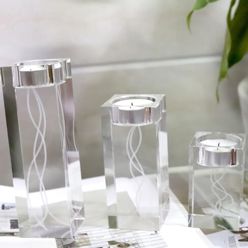 Clear Crystal Candle Holder Set, 3 Pcs Glass Tealight Candlestick Holders, Unity Pillar Votive Candelabra Candle Holders Stand Decorative for Table Centerpiece, Party, Wedding, Birthday in Saudi Arabia