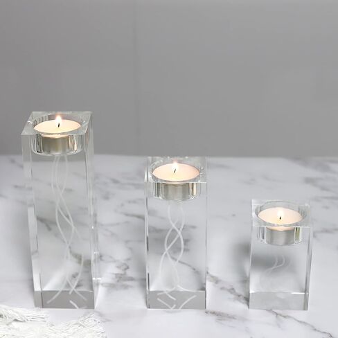 Clear Crystal Candle Holder Set, 3 Pcs Glass Tealight Candlestick Holders, Unity Pillar Votive Candelabra Candle Holders Stand Decorative for Table Centerpiece, Party, Wedding, Birthday in Saudi Arabia