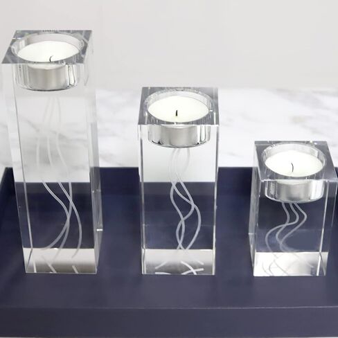 Clear Crystal Candle Holder Set, 3 Pcs Glass Tealight Candlestick Holders, Unity Pillar Votive Candelabra Candle Holders Stand Decorative for Table Centerpiece, Party, Wedding, Birthday in Saudi Arabia