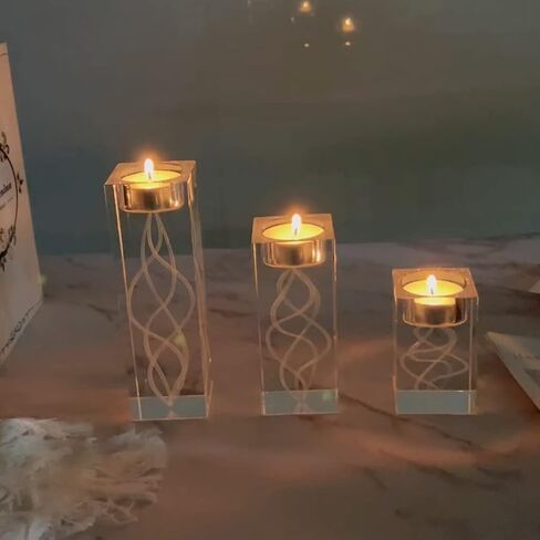 Clear Crystal Candle Holder Set, 3 Pcs Glass Tealight Candlestick Holders, Unity Pillar Votive Candelabra Candle Holders Stand Decorative for Table Centerpiece, Party, Wedding, Birthday in Saudi Arabia
