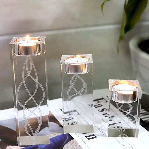 Clear Crystal Candle Holder Set, 3 Pcs Glass Tealight Candlestick Holders, Unity Pillar Votive Candelabra Candle Holders Stand Decorative for Table Centerpiece, Party, Wedding, Birthday in Saudi Arabia