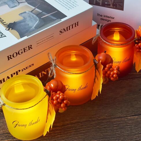Thanksgiving Table Decor Votive Candle Holders 3 PCS with LED Candles Thanksgiving Table Clearance Amber Tea Lights Holders Thanksgiving Candles Holders Thanksgiving Table Decorations in Saudi Arabia