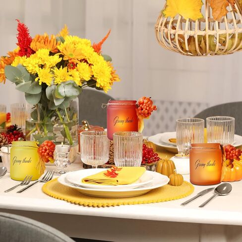 Thanksgiving Table Decor Votive Candle Holders 3 PCS with LED Candles Thanksgiving Table Clearance Amber Tea Lights Holders Thanksgiving Candles Holders Thanksgiving Table Decorations in Saudi Arabia