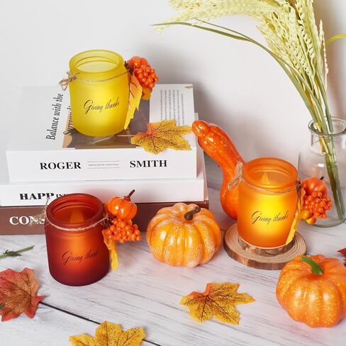 Thanksgiving Table Decor Votive Candle Holders 3 PCS with LED Candles Thanksgiving Table Clearance Amber Tea Lights Holders Thanksgiving Candles Holders Thanksgiving Table Decorations in Saudi Arabia