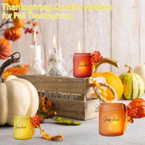 Thanksgiving Table Decor Votive Candle Holders 3 PCS with LED Candles Thanksgiving Table Clearance Amber Tea Lights Holders Thanksgiving Candles Holders Thanksgiving Table Decorations in Saudi Arabia