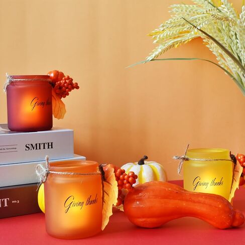 Thanksgiving Table Decor Votive Candle Holders 3 PCS with LED Candles Thanksgiving Table Clearance Amber Tea Lights Holders Thanksgiving Candles Holders Thanksgiving Table Decorations in Saudi Arabia