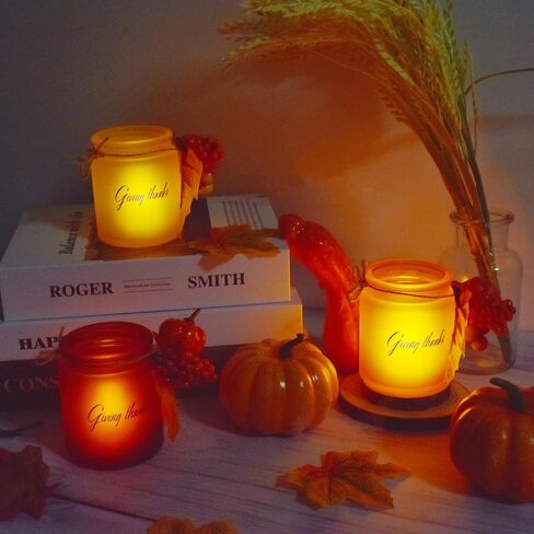 Thanksgiving Table Decor Votive Candle Holders 3 PCS with LED Candles Thanksgiving Table Clearance Amber Tea Lights Holders Thanksgiving Candles Holders Thanksgiving Table Decorations in Saudi Arabia