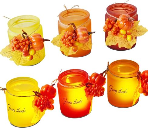 Thanksgiving Table Decor Votive Candle Holders 3 PCS with LED Candles Thanksgiving Table Clearance Amber Tea Lights Holders Thanksgiving Candles Holders Thanksgiving Table Decorations in Saudi Arabia